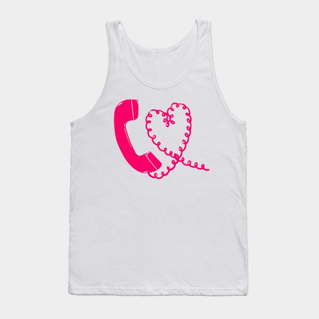 Hot pink retro phone 90s heart cord design Tank Top by Juliet & Gin